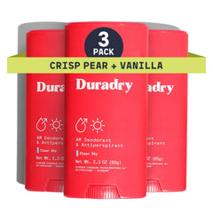 Duradry antiperspirante frente del envase, muestra protección duradera.