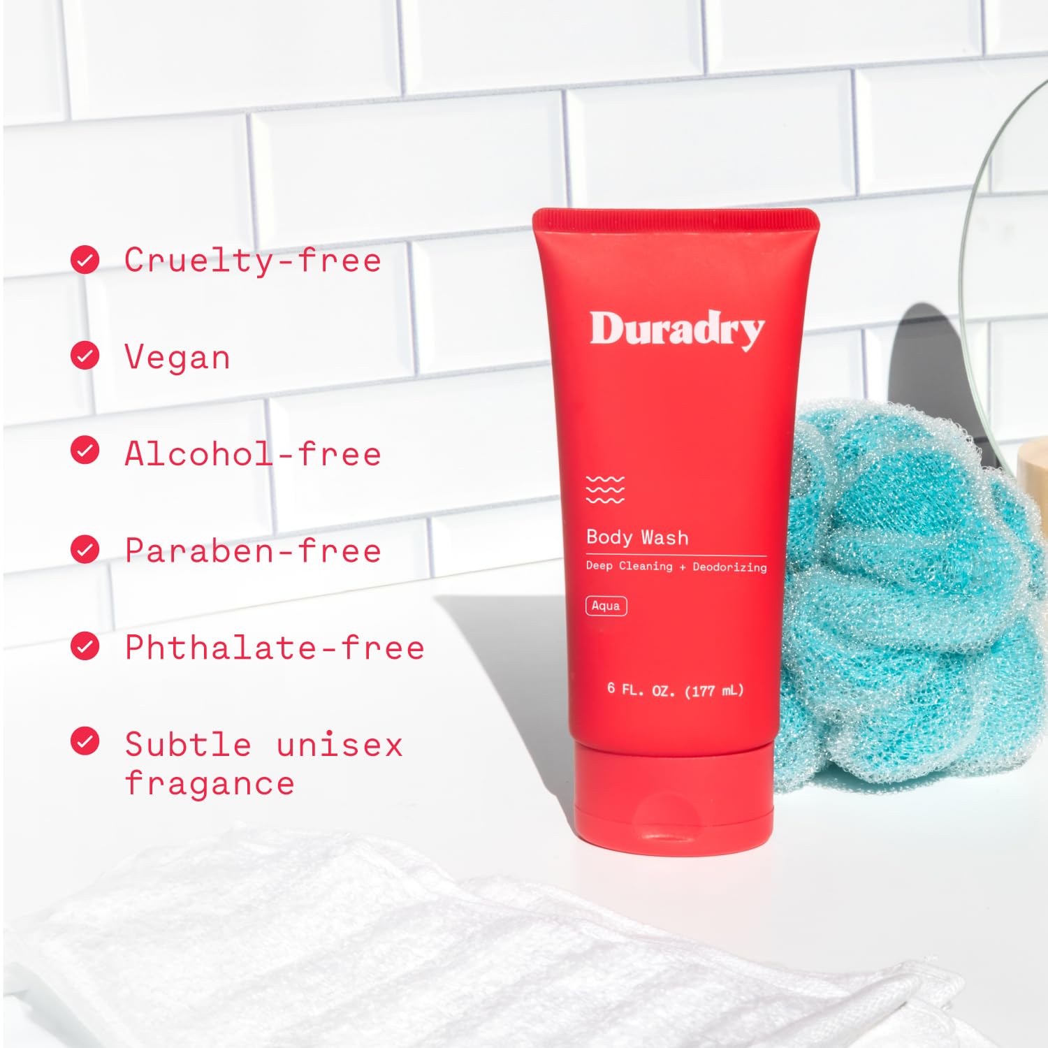 Duradry Jabón Cuerpo Desodorizante textura cremosa para una ducha reconfortante.