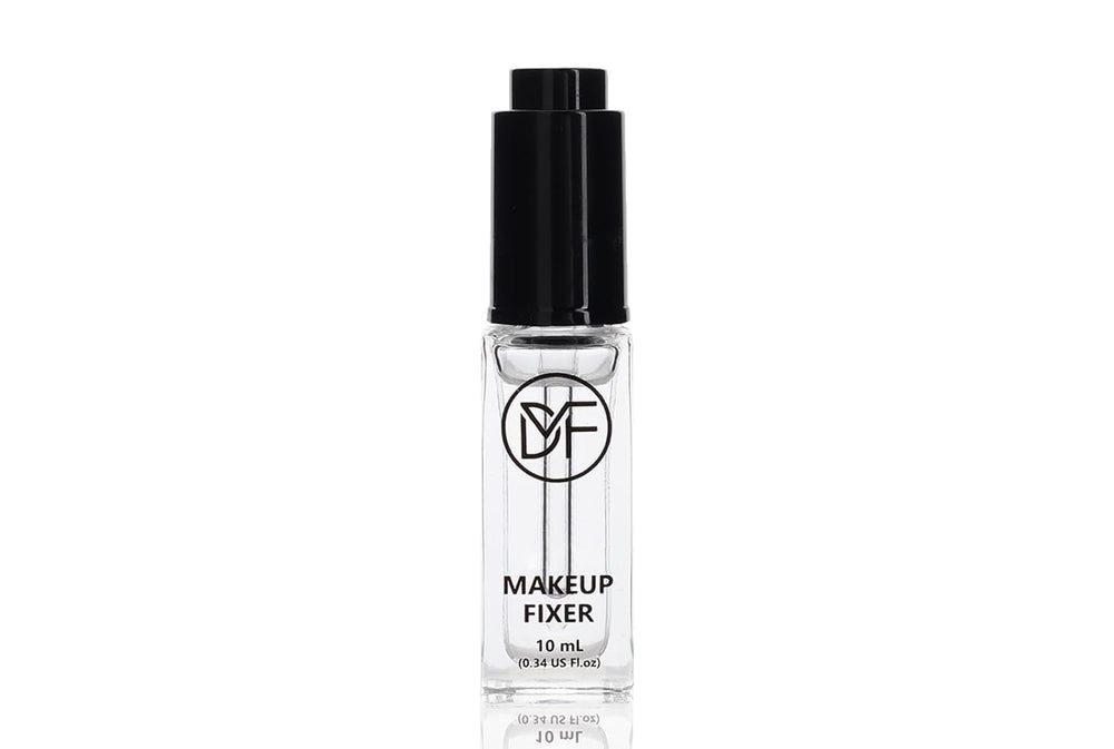 Duraline Makeup Fixer bottle closeup highlighting portable, transparent formula for waterproofing.