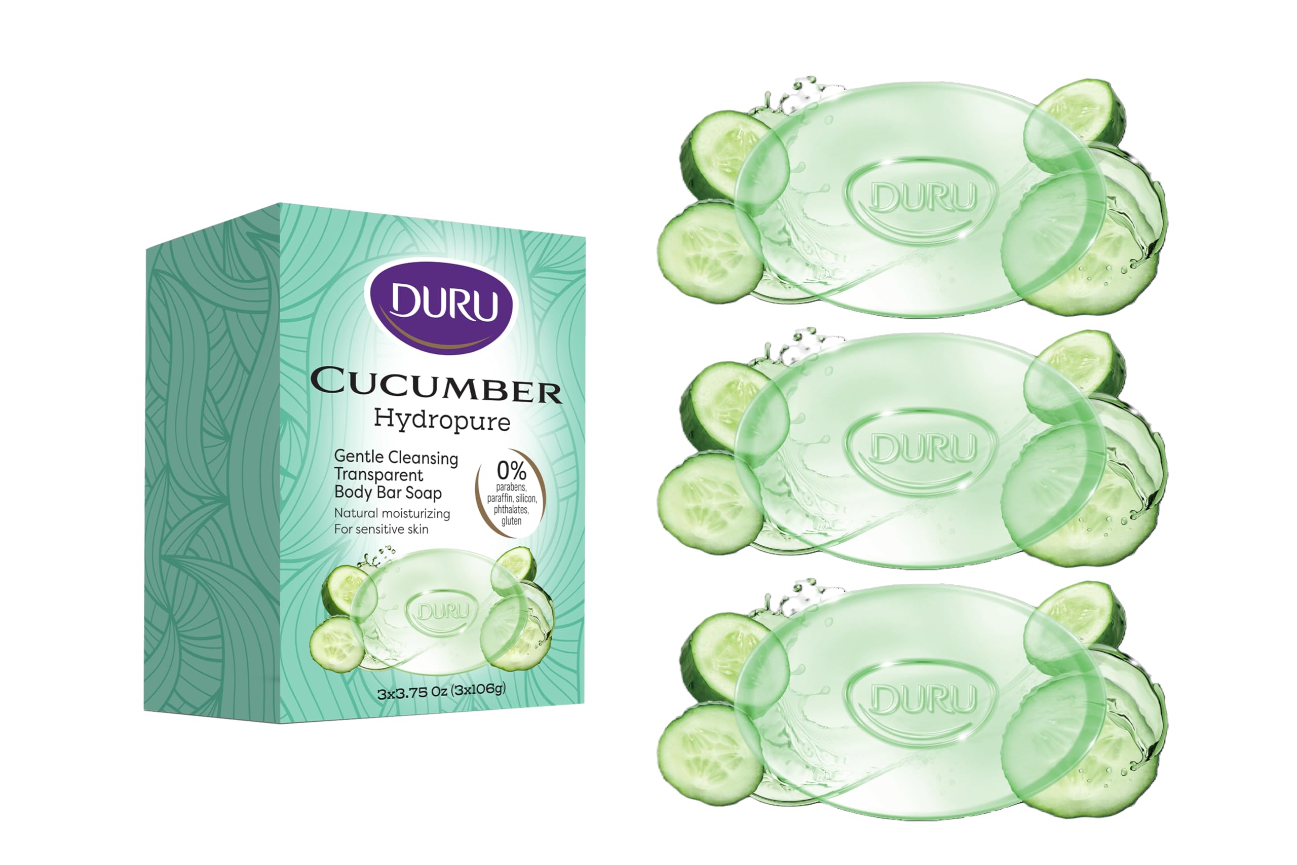 Jabón Duru con pepino, barra transparente ideal para piel sensible.