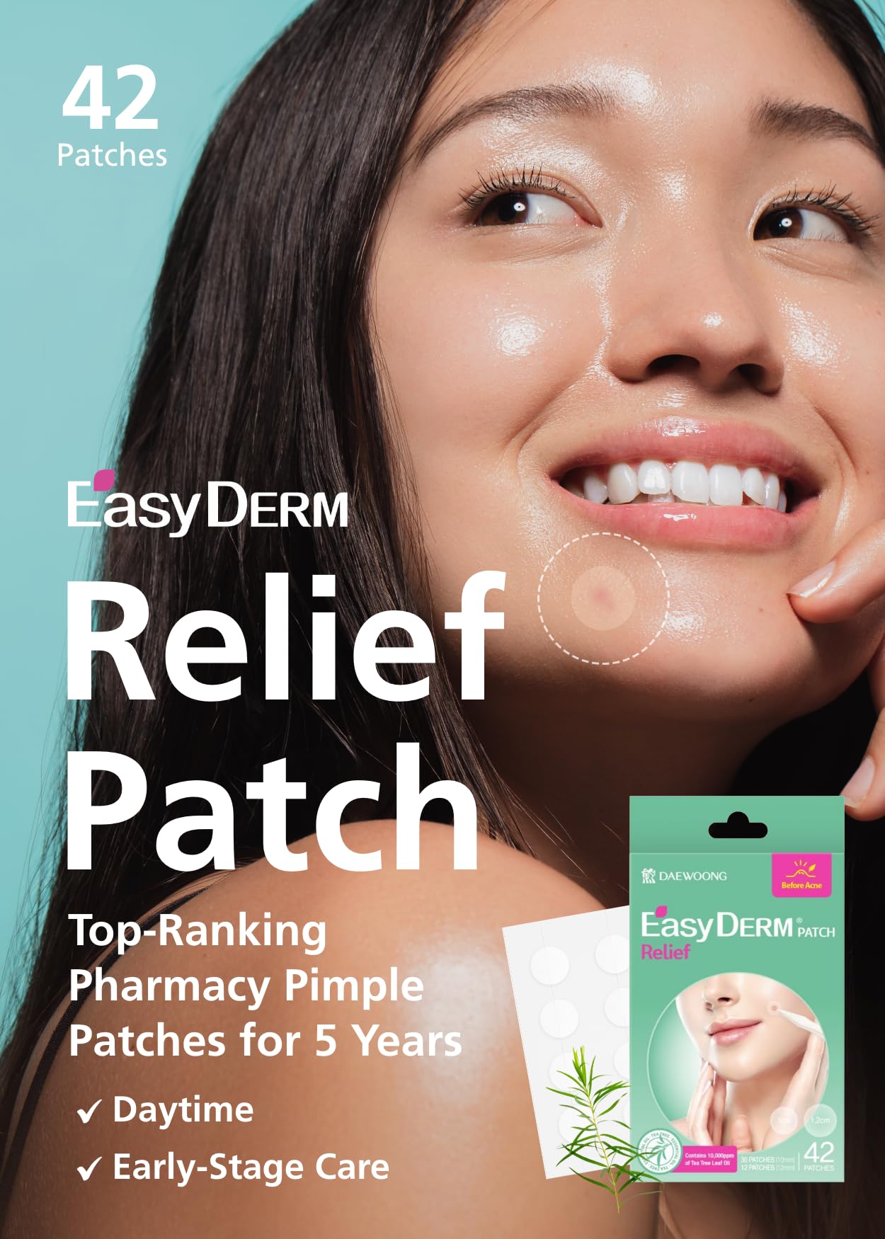 Parche de DWEasyDerm aplicado en zona afectada, cobertura discreta.