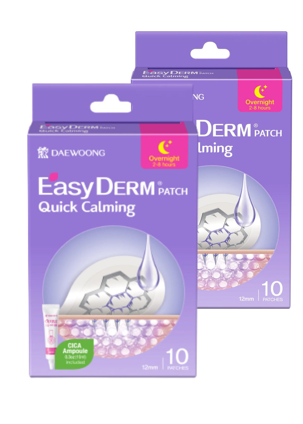 Parche calmante de DWEasyDerm en rostro para cuidado puntual.