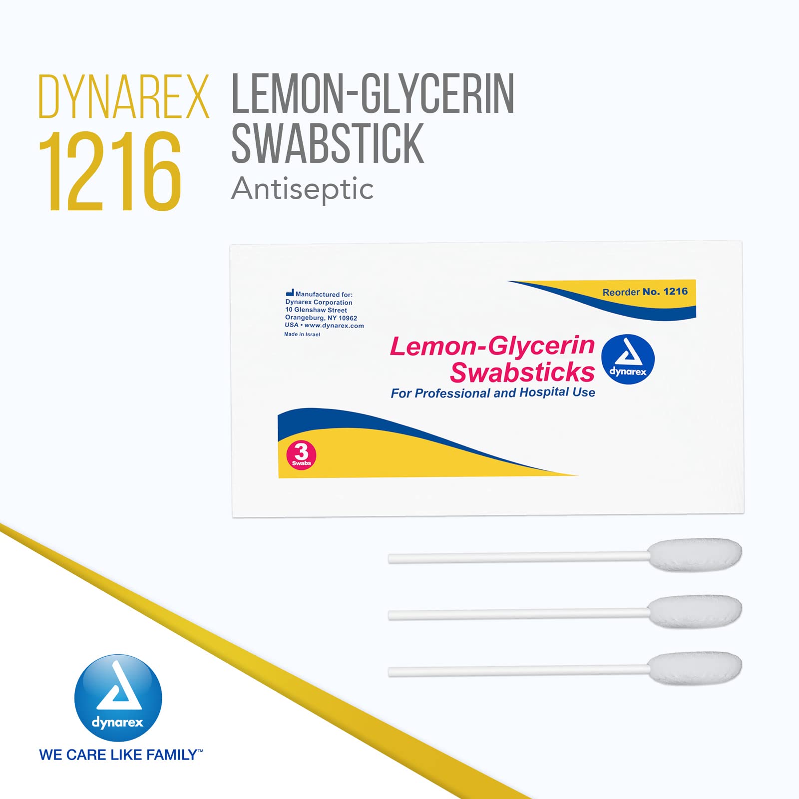 Dynarex limon-glicerina, punta de algodón suave para higiene oral