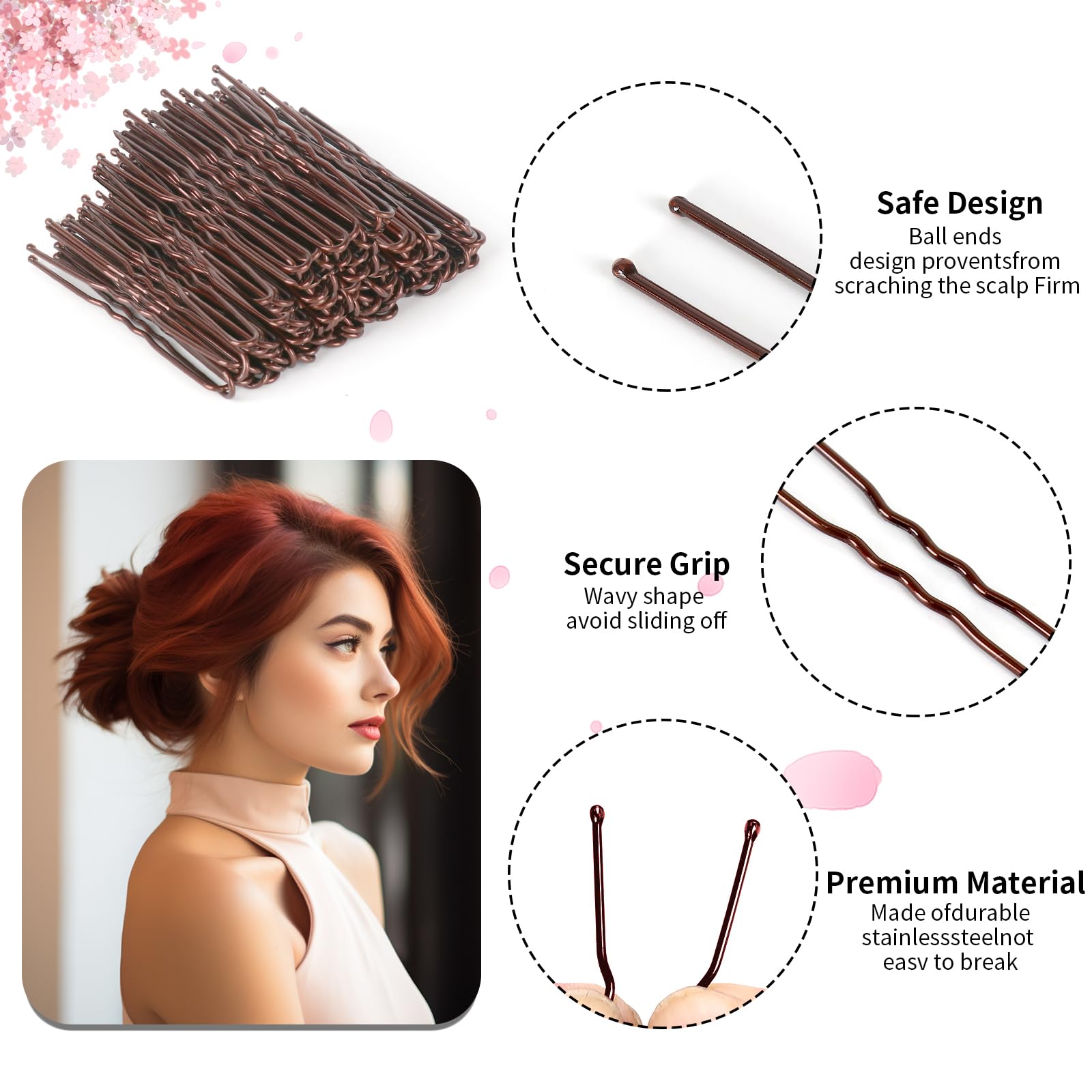 Pinzas en U DySaLic marrón, talla 2-4 pulgadas para todo tipo de cabello.
