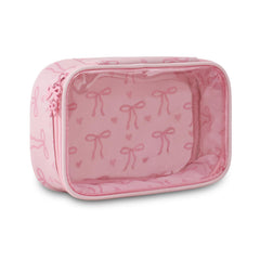 DYSHAYEN bolsa transparente con lazo rosa, ideal para viaje y revisión de seguridad en aeropuertos.