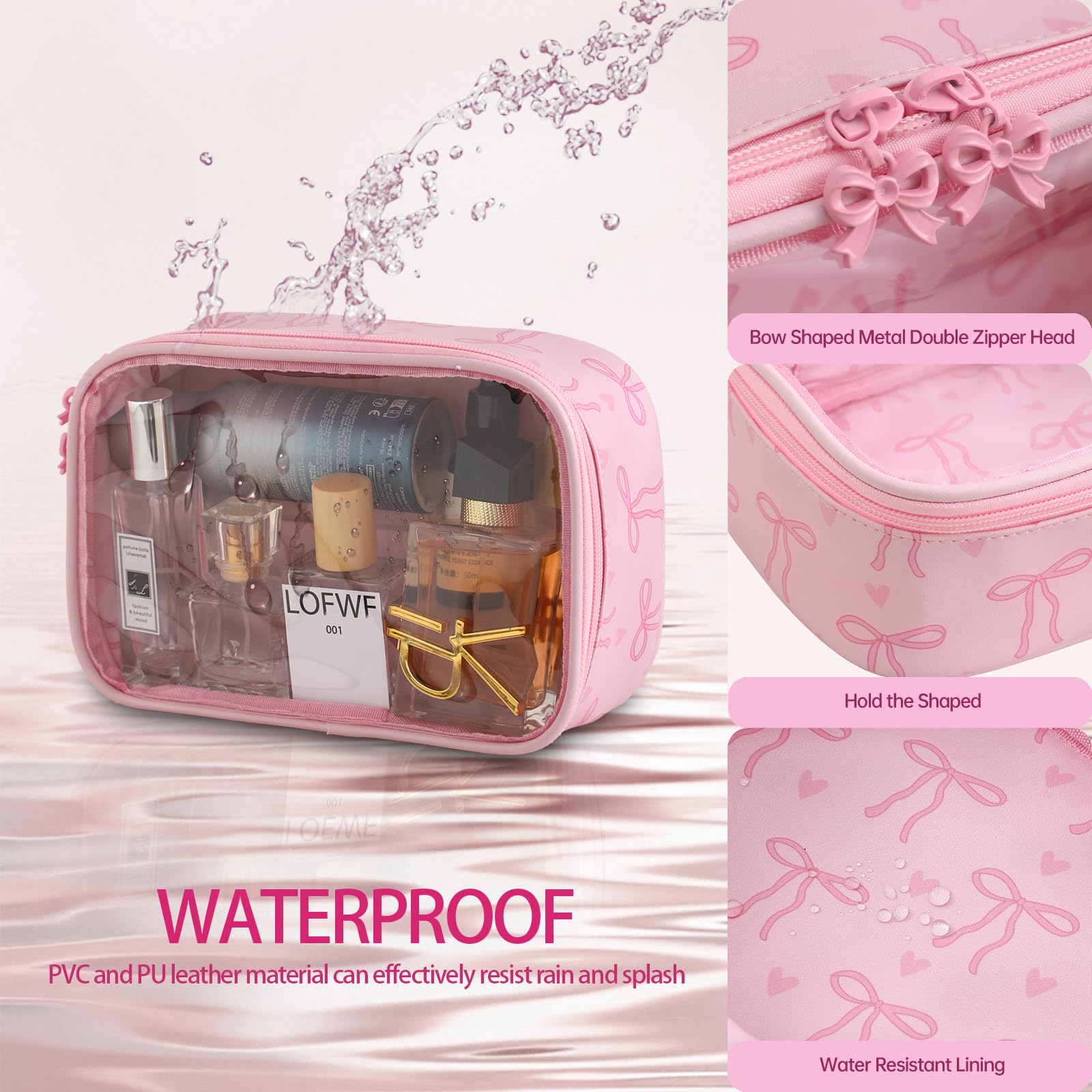 DYSHAYEN bolsa maquillaje transparente, diseño resistente al agua y fácil de limpiar con un paño.