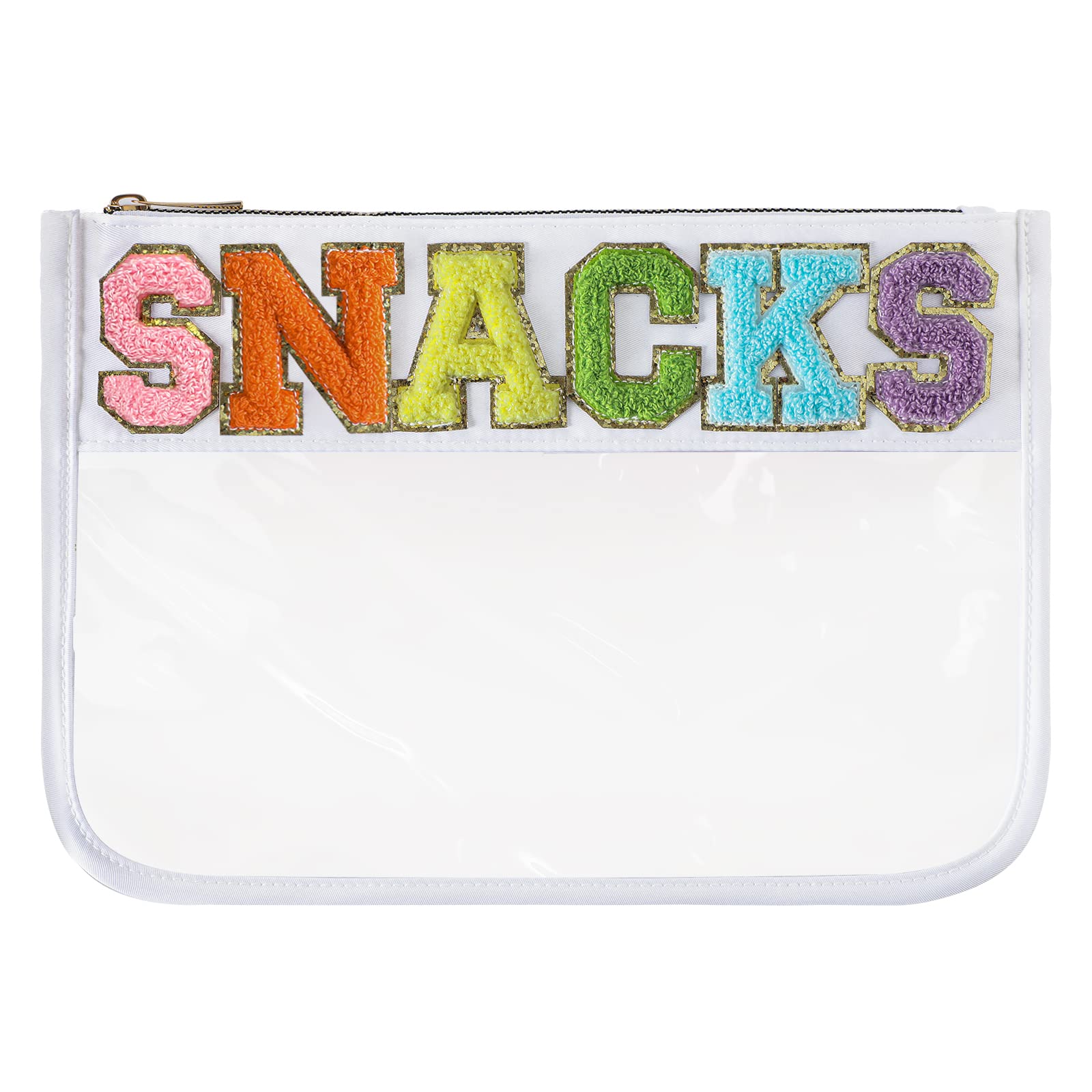 DYSHAYEN bolsa transparente con letras chenille para viaje, estilo distintivo y organización rápida.