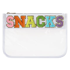 DYSHAYEN bolsa transparente con letras chenille para viaje, estilo distintivo y organización rápida.
