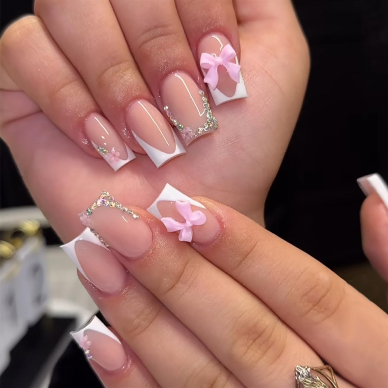 DZPGUONIZ uñas francesas blancas con acabado profesional para uso en casa