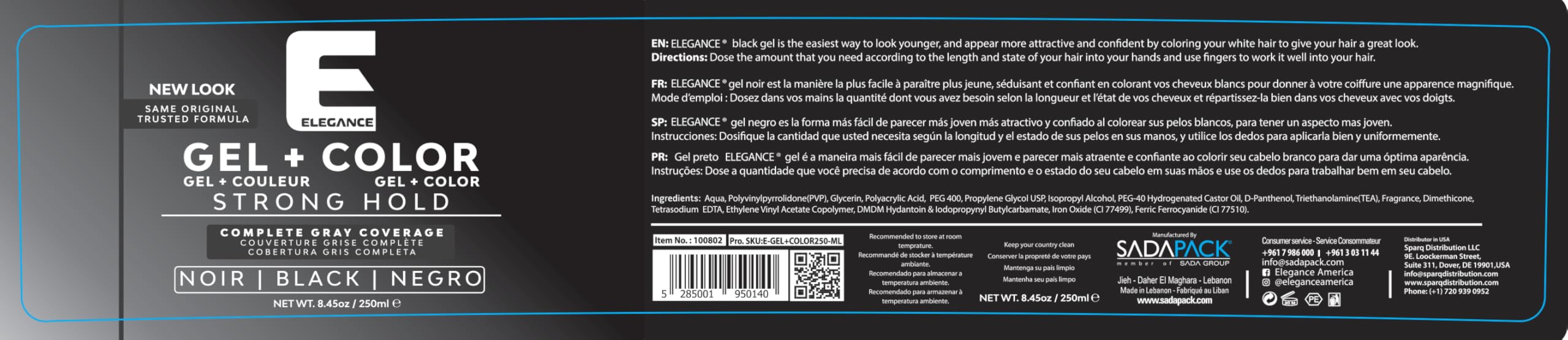 Gel Elegance negro, efecto fijación duradera para peinados refinados