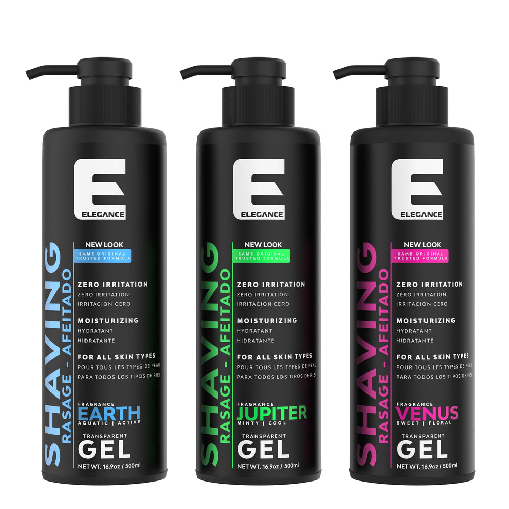 Visibilidad clara con gel de afeitado E Elegance para un afeitado más exacto.