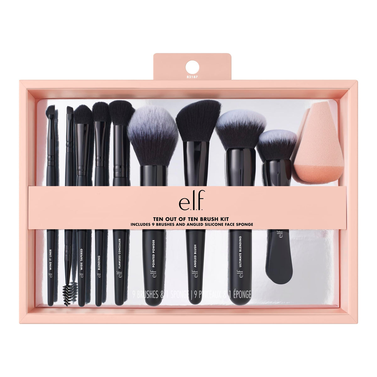 e.l.f. set de brochas de 10 piezas en estuche, ideal para rostro y ojos.