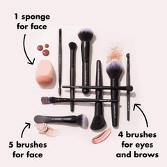 e.l.f. juego de brochas faciales para base y contorno, aplicación suave.
