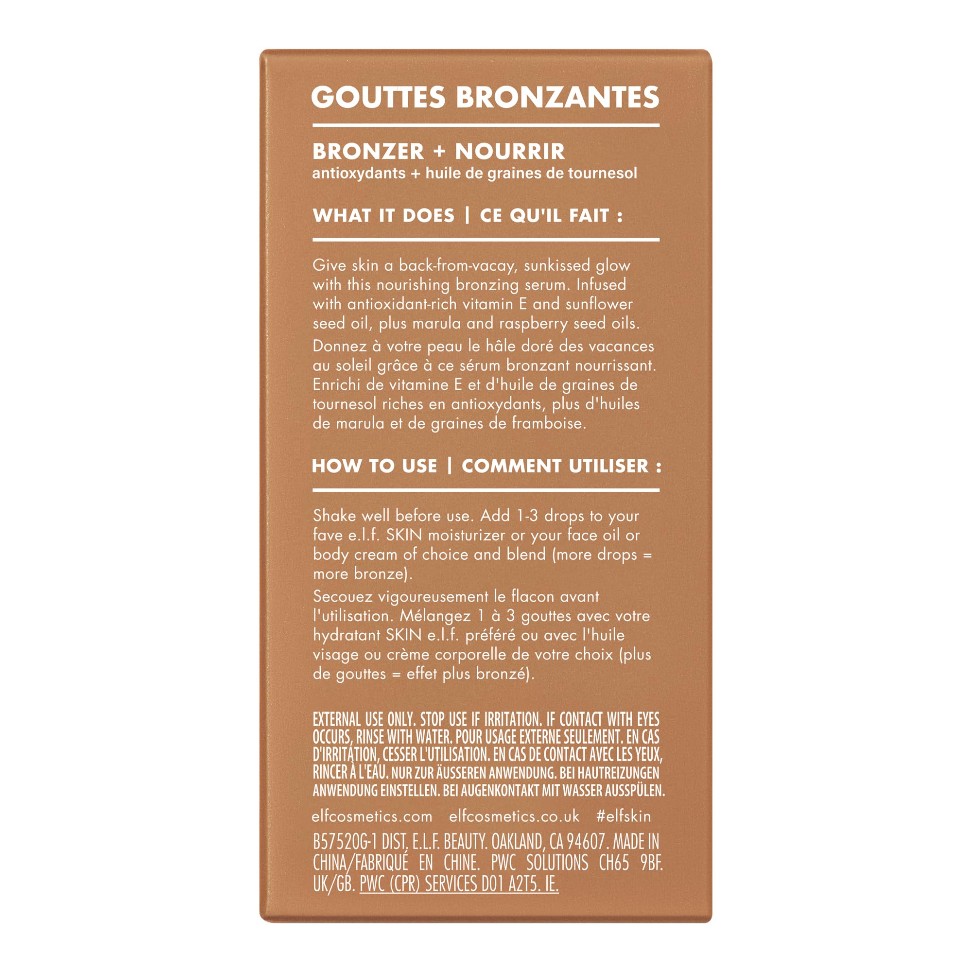 e.l.f. SKIN Bronzing Drops envase moderno y práctico para uso diario