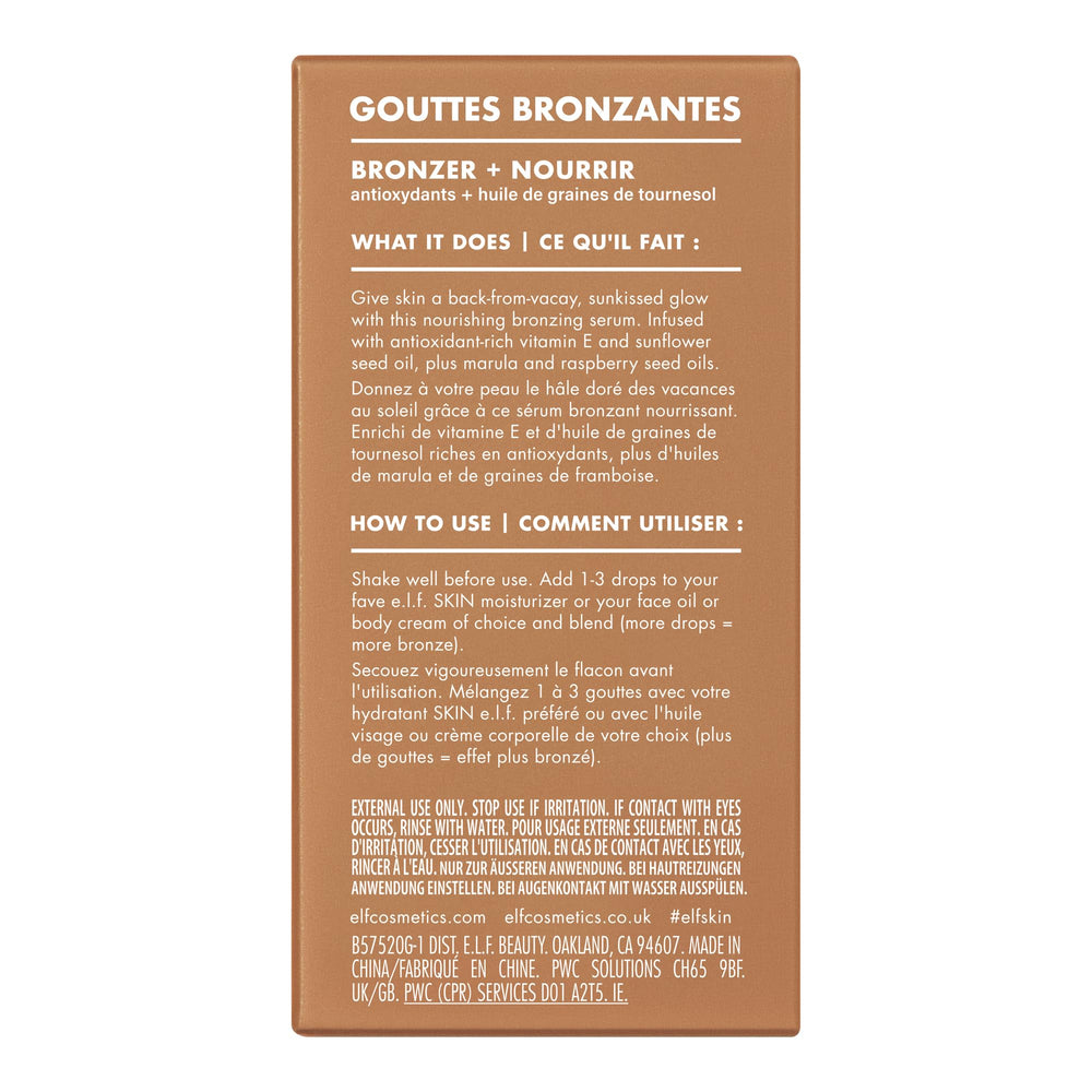 e.l.f. SKIN Bronzing Drops envase moderno y práctico para uso diario