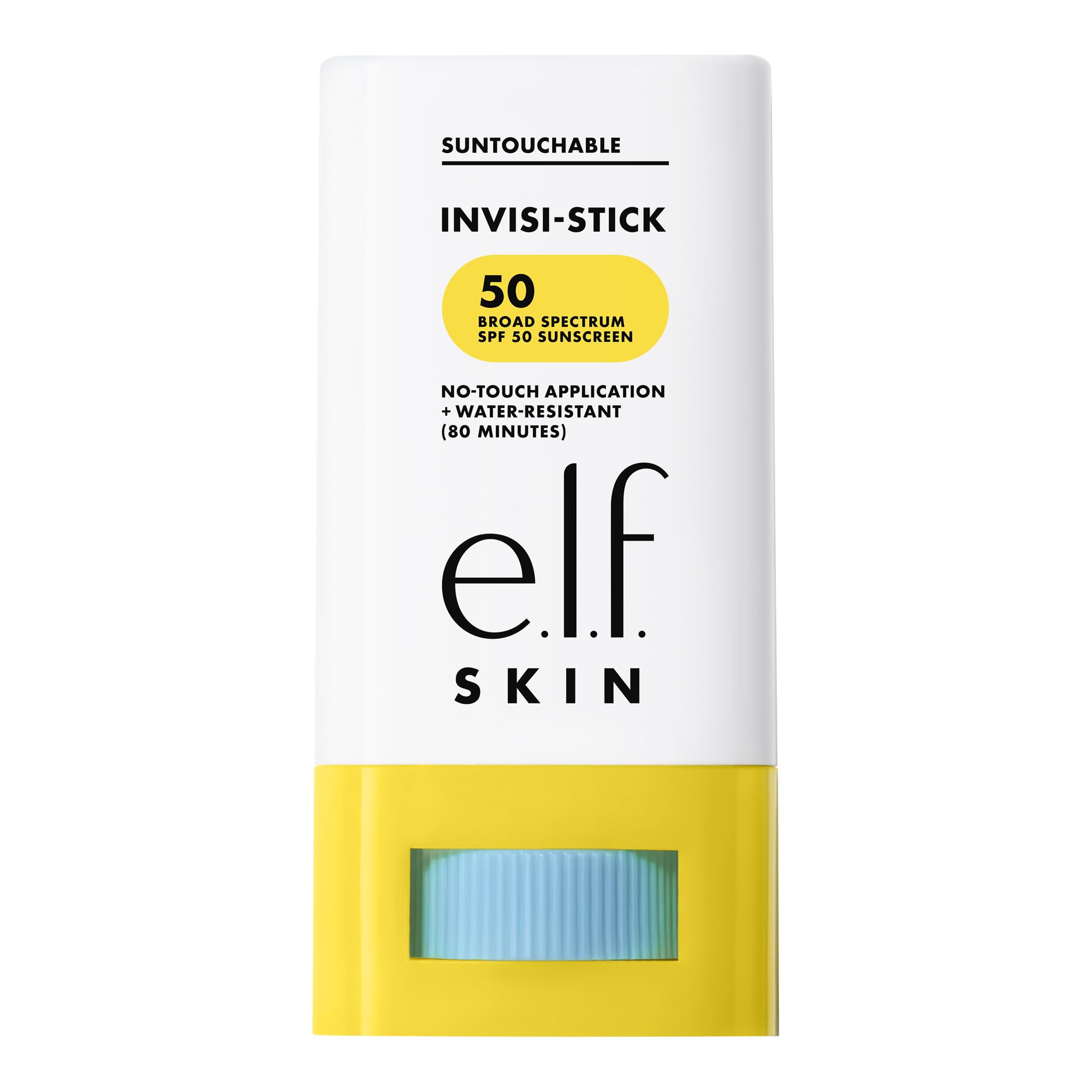 e.l.f. Skin Suntouchable Invisi-Stick SPF 50, empaque compacto para retoques diarios.