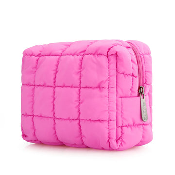 Bolso de maquillaje E-Tree con textura acolchada rosa para estilo diario.