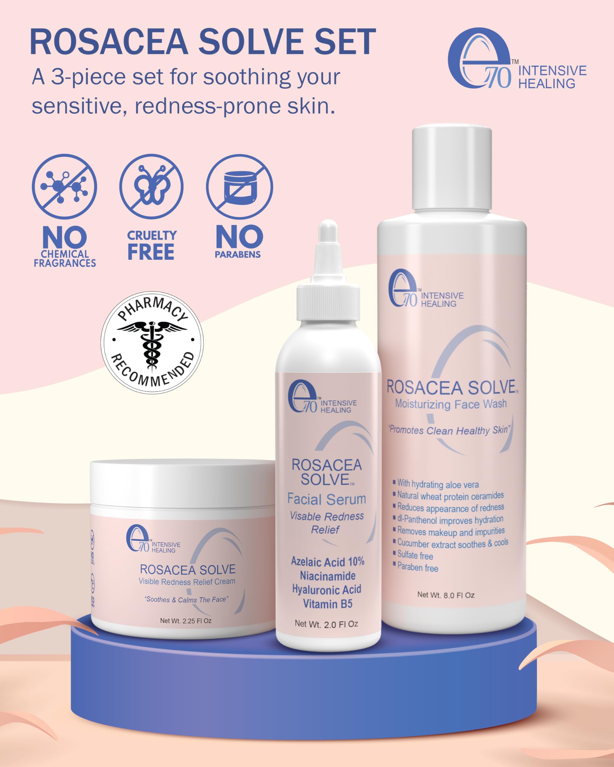 crema rosácea de e70 en tubo, calma la irritación y hidrata.