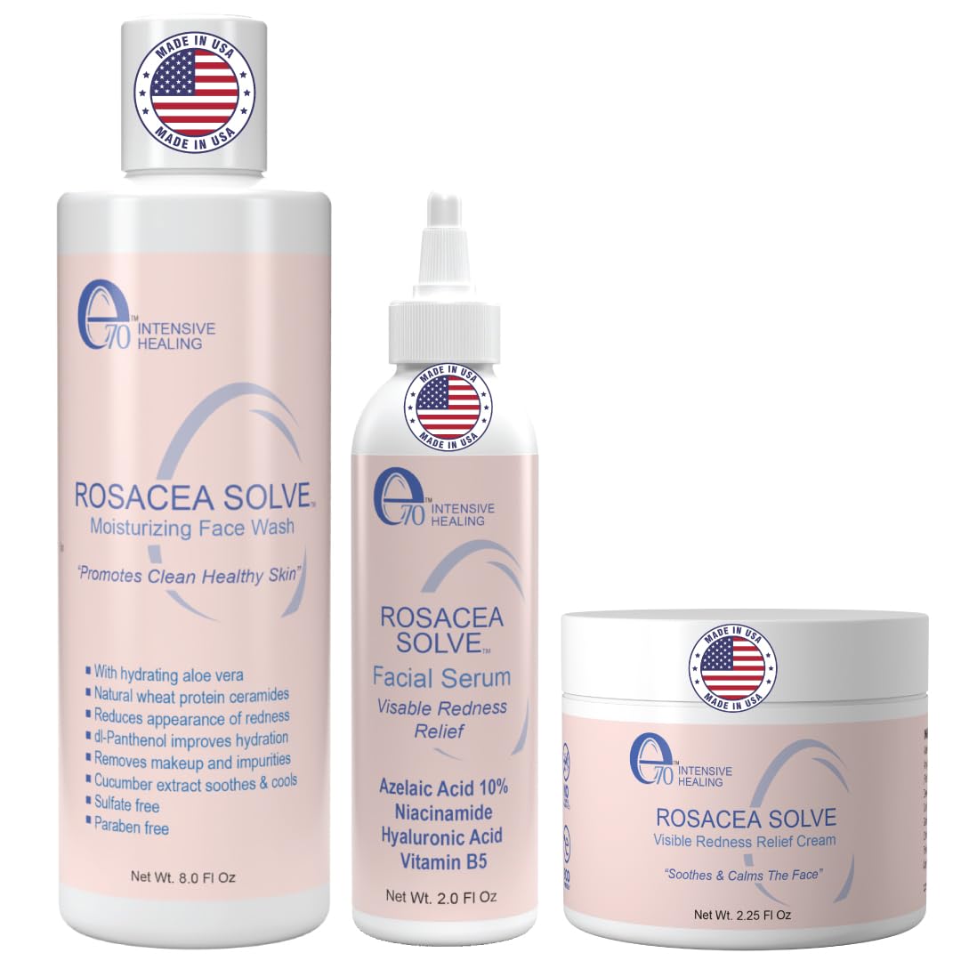 e70 rosácea limpiador facial en botella, limpieza suave para piel sensible.