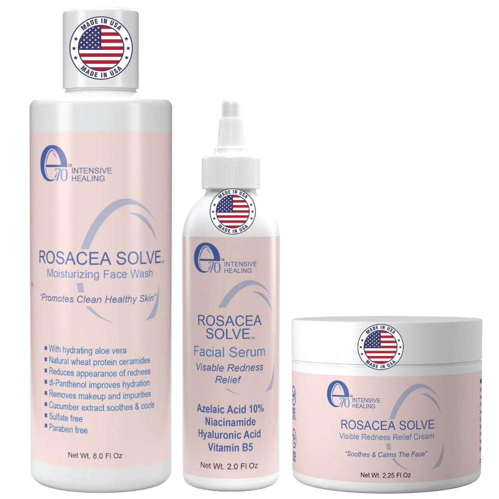 e70 rosácea limpiador facial en botella, limpieza suave para piel sensible.