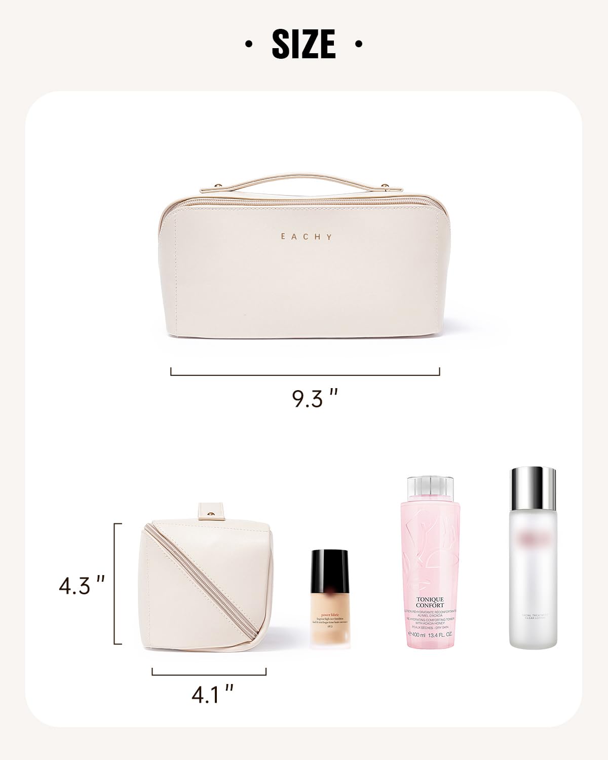 Eachy bolsa de maquillaje con asa, transporte cómodo para viajes.