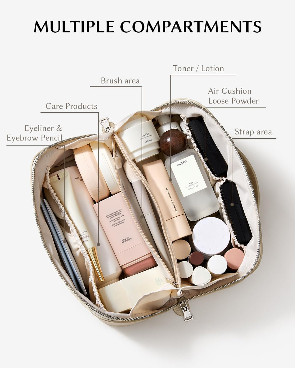 EACHY bolsa maquillaje impermeable PU textura lychee para uso diario