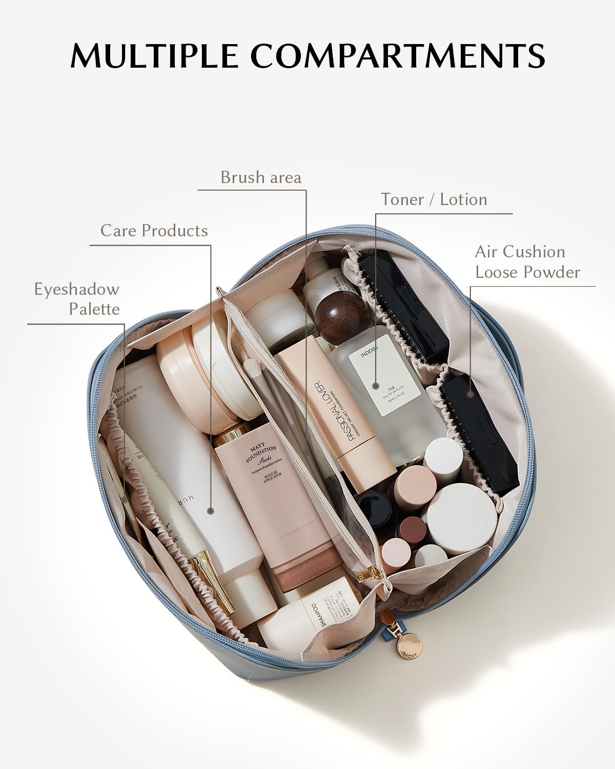 EACHY bolsa maquillaje interior con divisor visible para organización eficiente