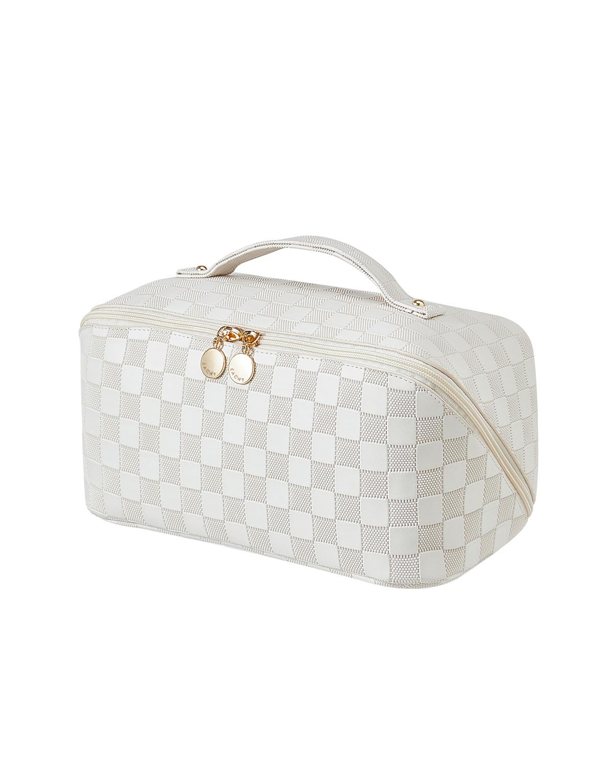 EACHY bolsa de maquillaje de viaje, vista frontal, ideal para organización y acceso rápido.