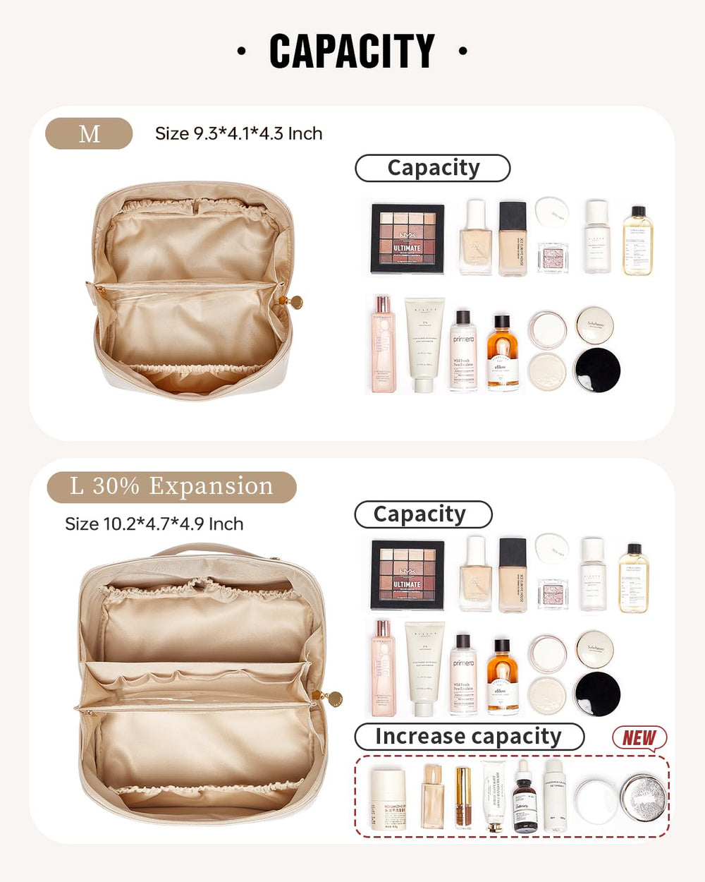 EACHY bolsa viajera con bolsillos internos para mejor orden de cosméticos.