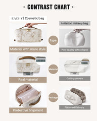 EACHY bolsa maquillaje de viaje, interiores con bolsillos para pinceles y cosméticos.