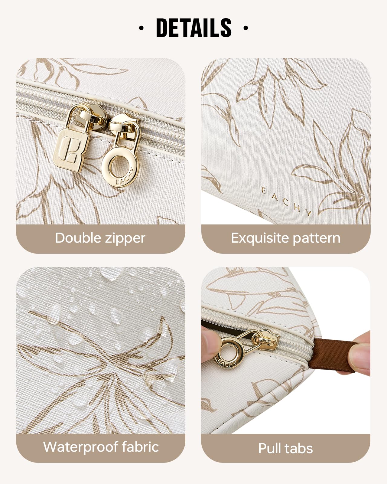 EACHY bolsa maquillaje de viaje, compartimento para pinceles con material transparente y resistente.