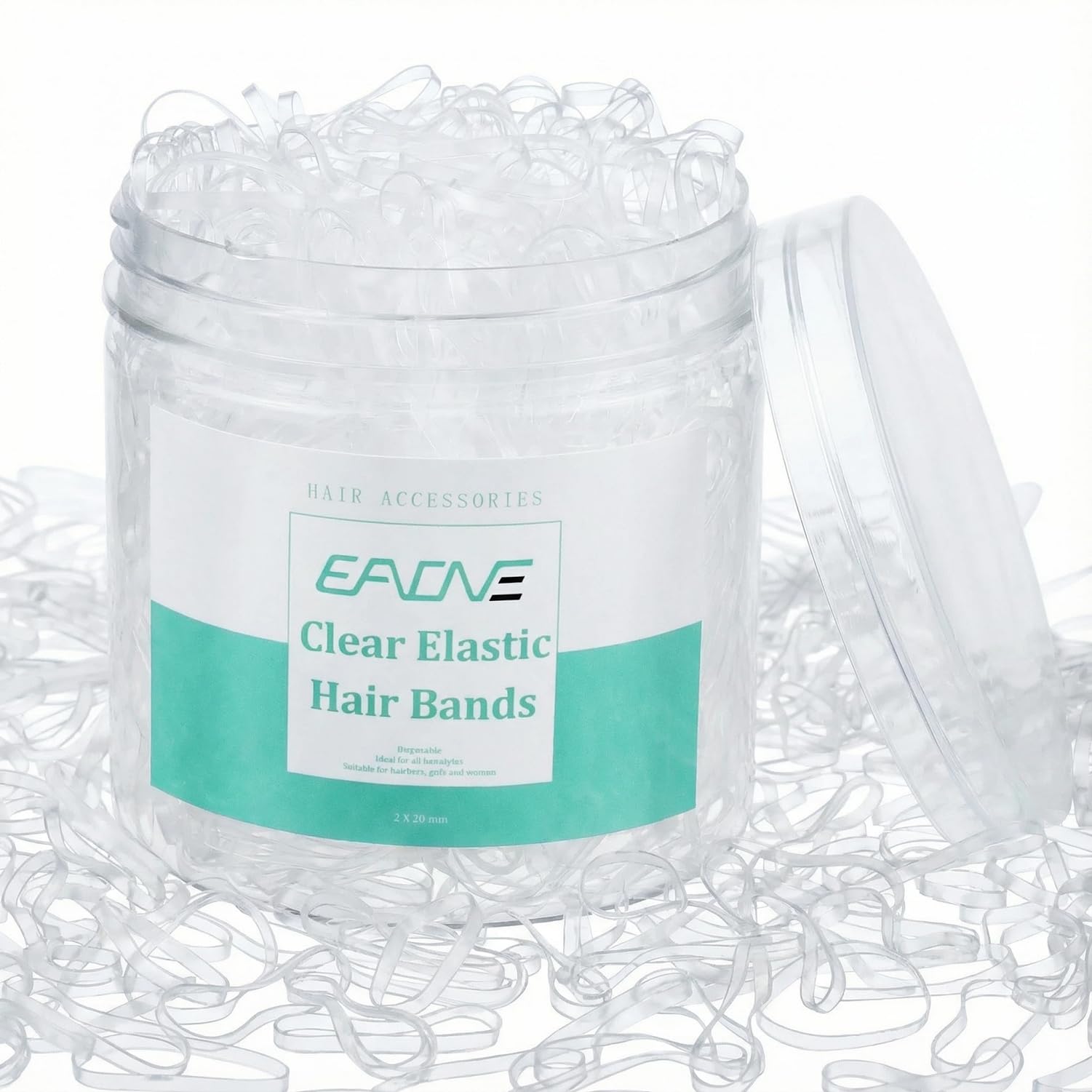 EAONE ligas elasticas claras, 1500 unidades, ideales para peinados rapidos y sin dañar el cabello.