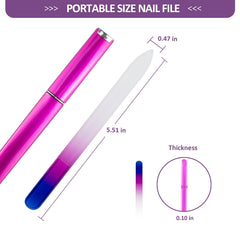 EAONE lima de uñas de vidrio cristal con estuche azul-rosa, soporte para retoques