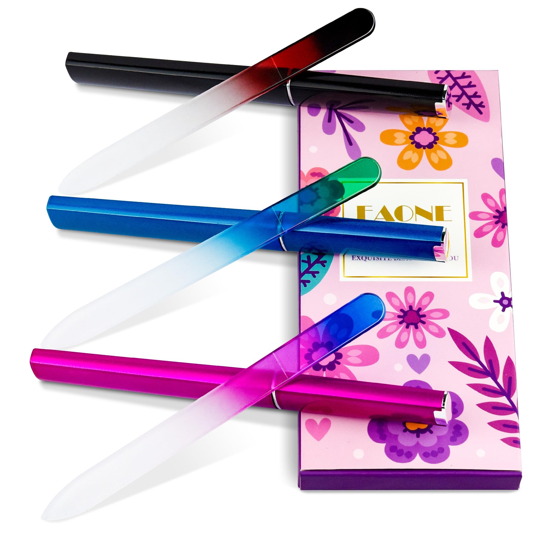 EAONE lima de uñas de vidrio cristal con estuche verde-azul, ideal para viaje y uso diario