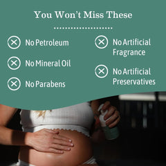 Earth Mama Belly Butter aplicación en abdomen para hidratación suave durante el embarazo.