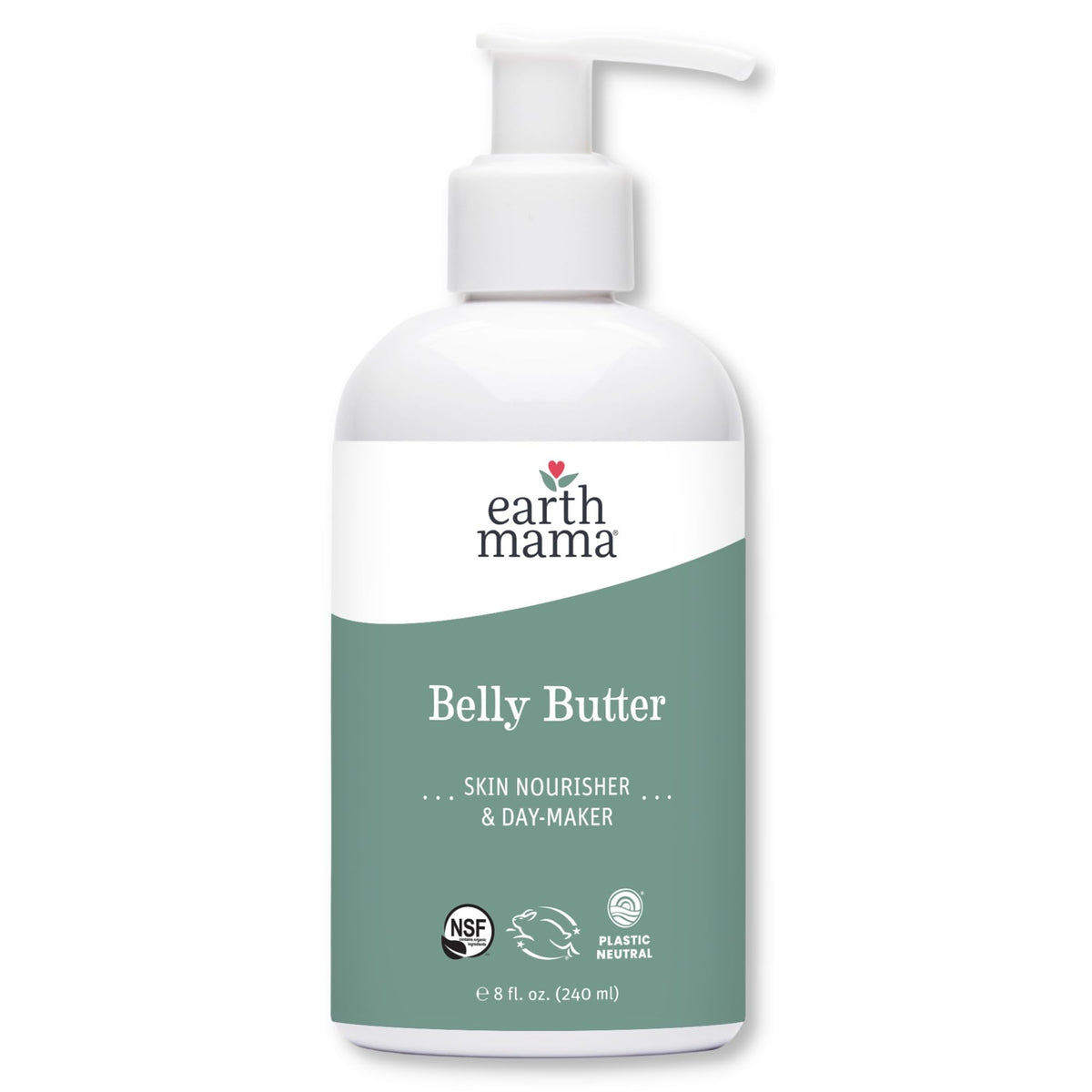 Earth Mama Belly Butter frente del envase, crema hipoalergénica para piel sensible durante el embarazo.