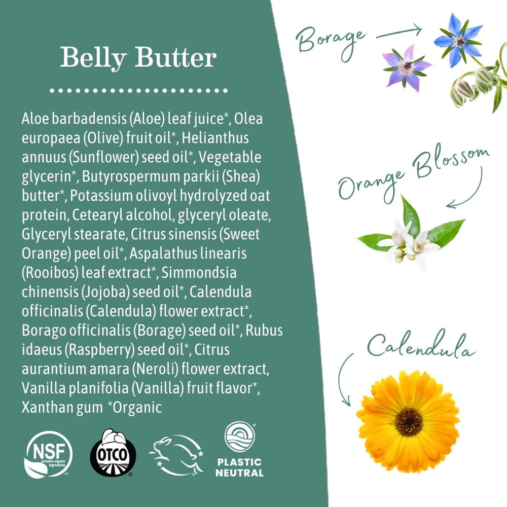 Earth Mama Belly Butter ingredientes clave para nutrición de la piel.