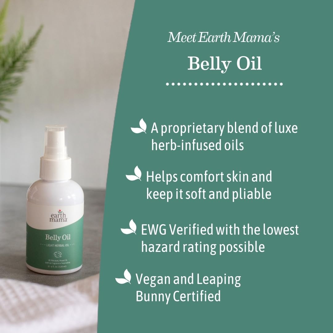 Earth Mama Belly Oil aroma de flor de azahar para un ritual relajante.