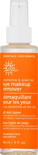 Earth Science makeup remover pour shot showing smooth application near eyes.