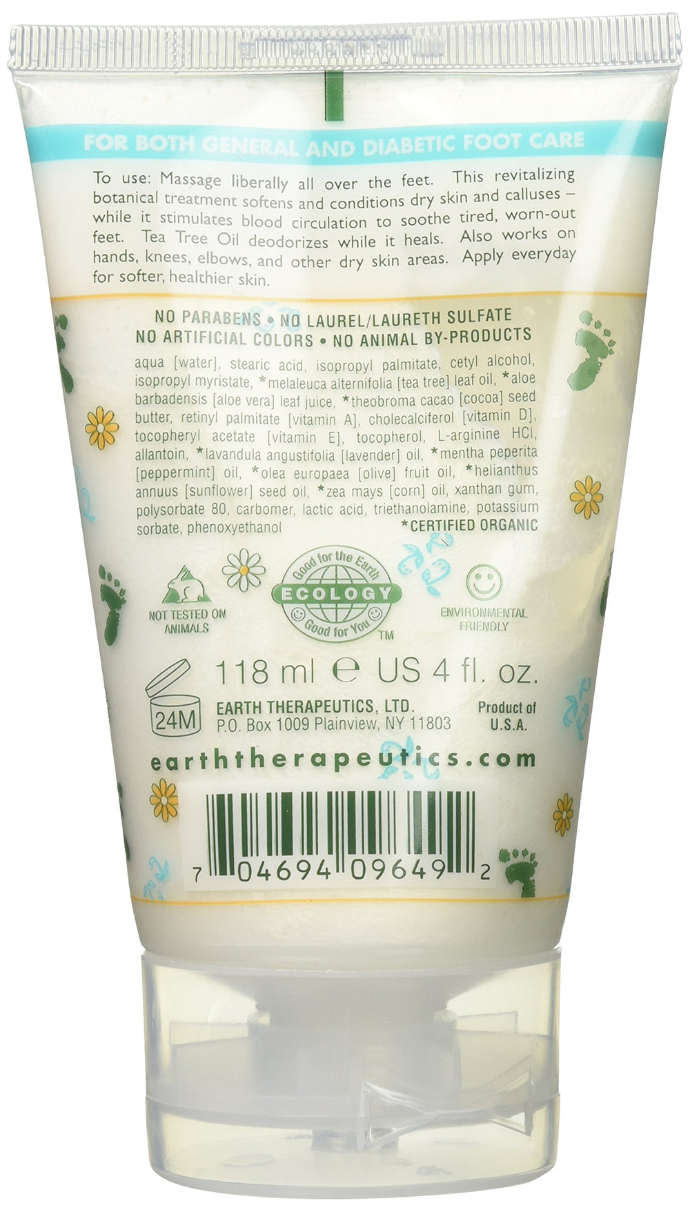 Earth Therapeutics Aplicación Balsamo Pies, cuidado nutritivo para piel áspera