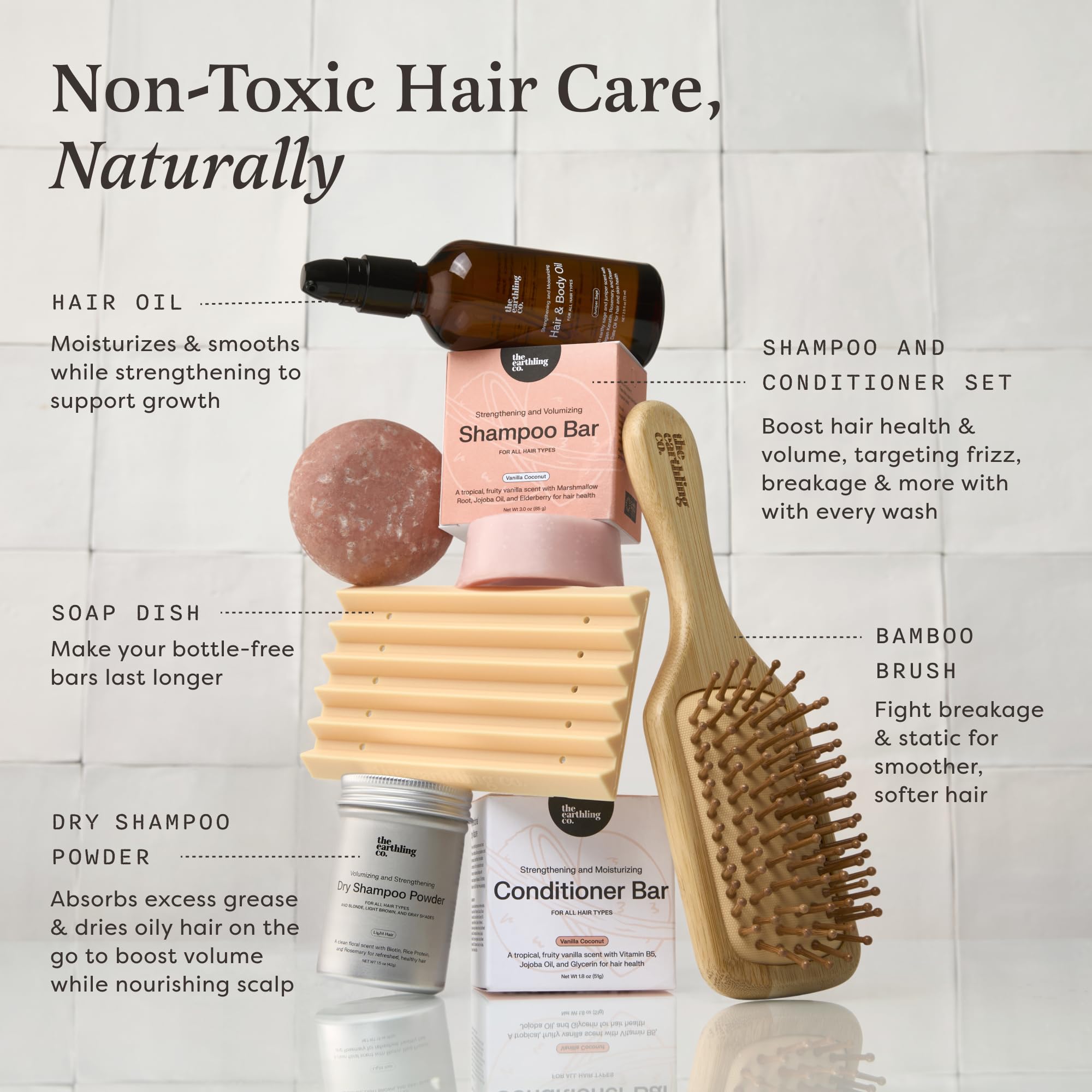 Ingrédients naturels et véganes The Earthling Co. pour cheveux sains