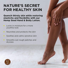 Earthly Body Loción ingrediente argán y hemp seed para hidratación suave.