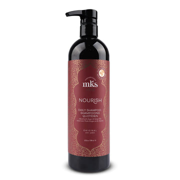 Earthly Body MKS Nourish Shampoo original, botella frontal, limpia suavemente cabello fino