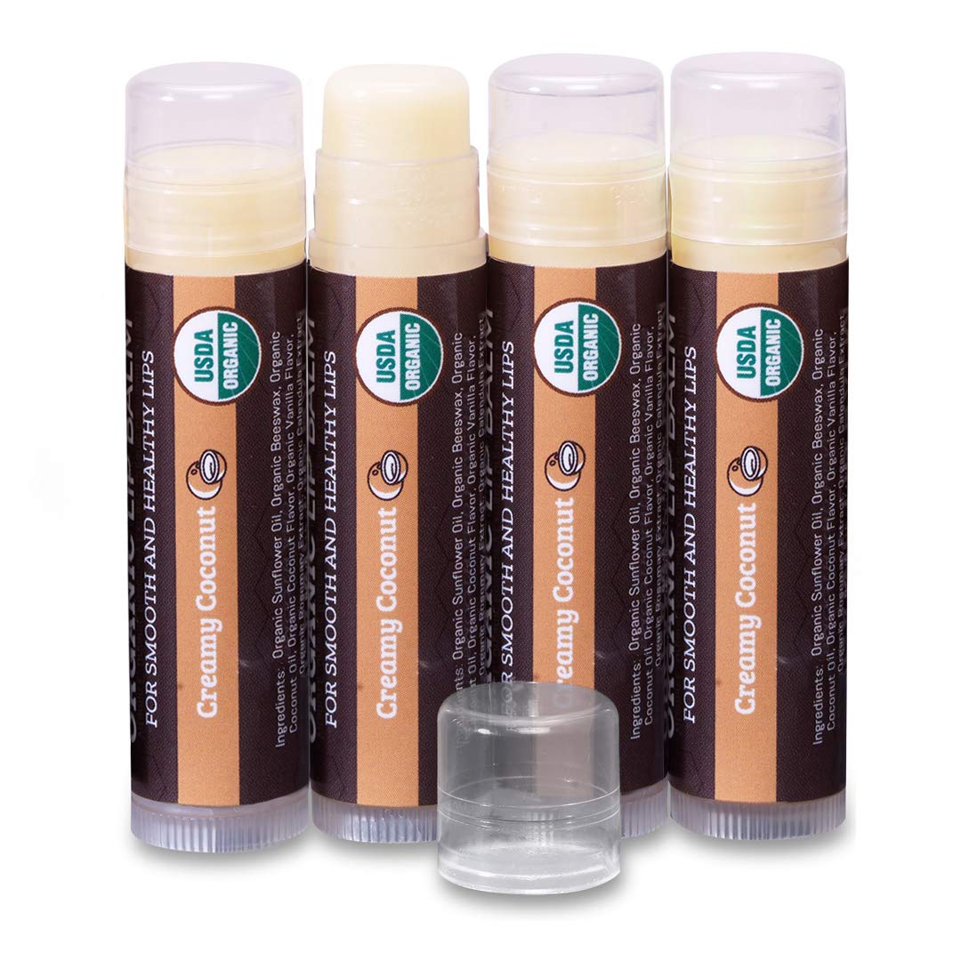 Earth's Daughter bálsamo labial coco, 4-pack, para labios secos y confortables.