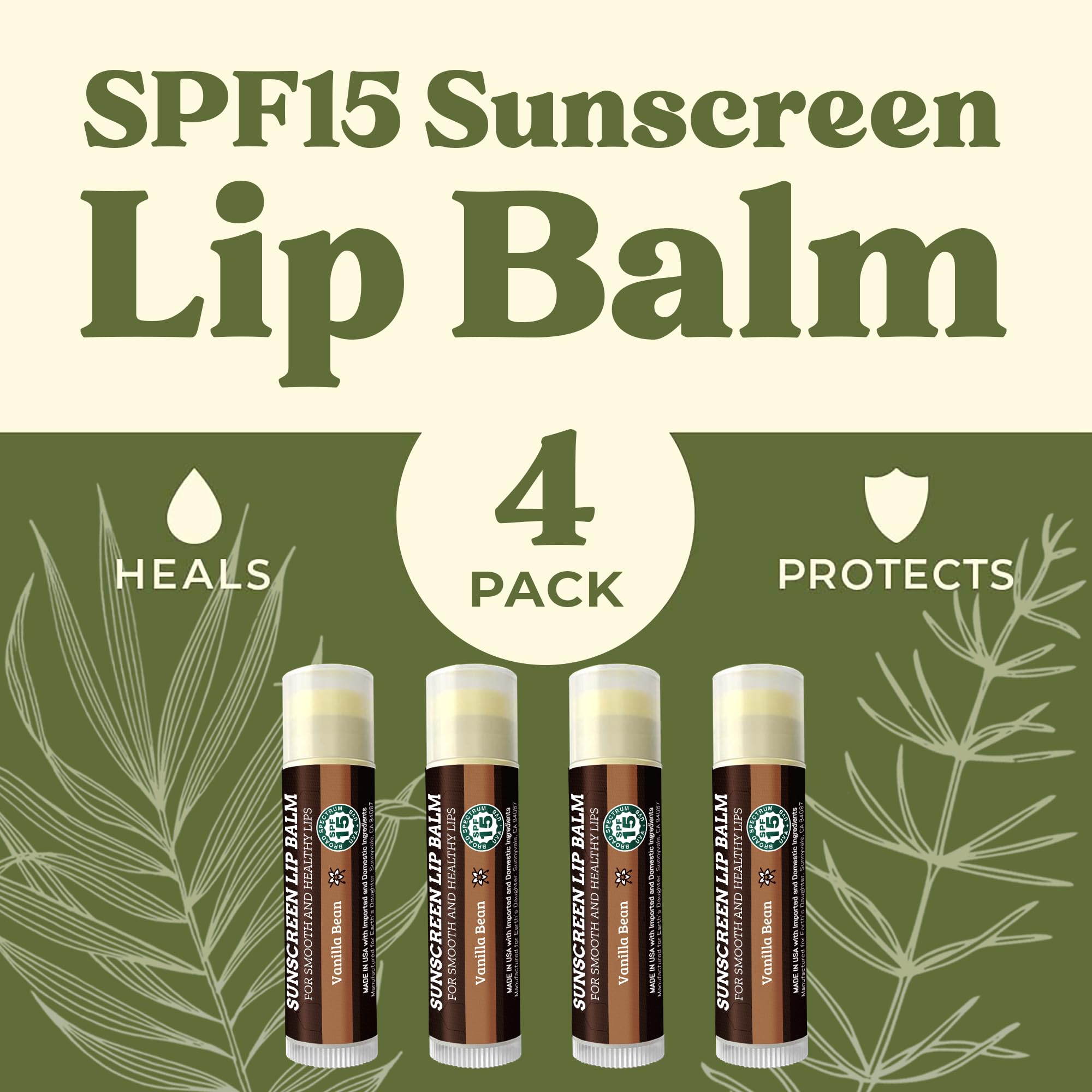 Earth's Daughter bálsamo labial SPF vainilla en primer plano, hidratación duradera