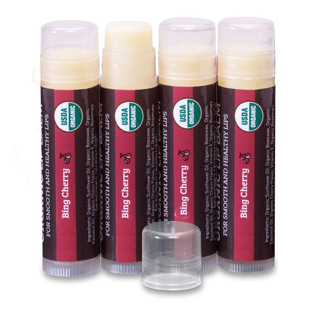 Earth's Daughter bálsamo labial cereza paquete de cuatro, hidratación diaria para labios secos
