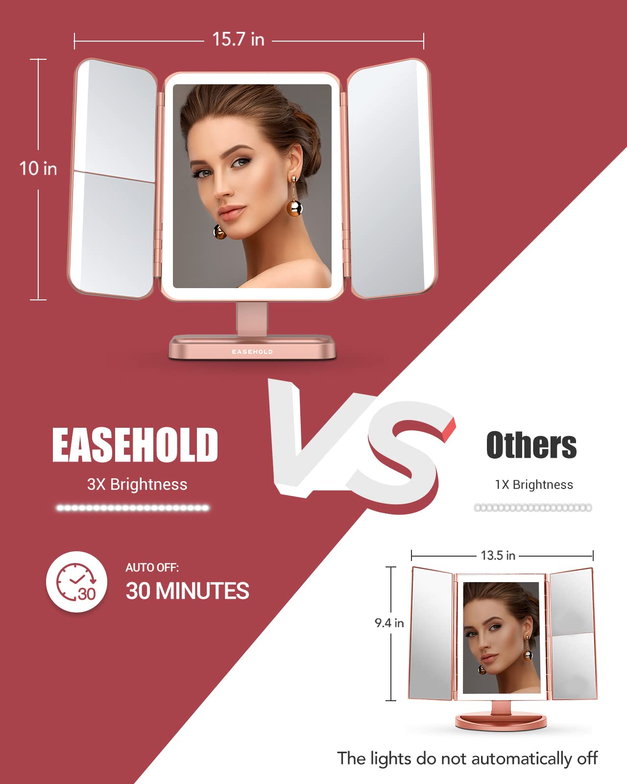 Espejo EASEHOLD con aumento 10x para ver detalles faciales.