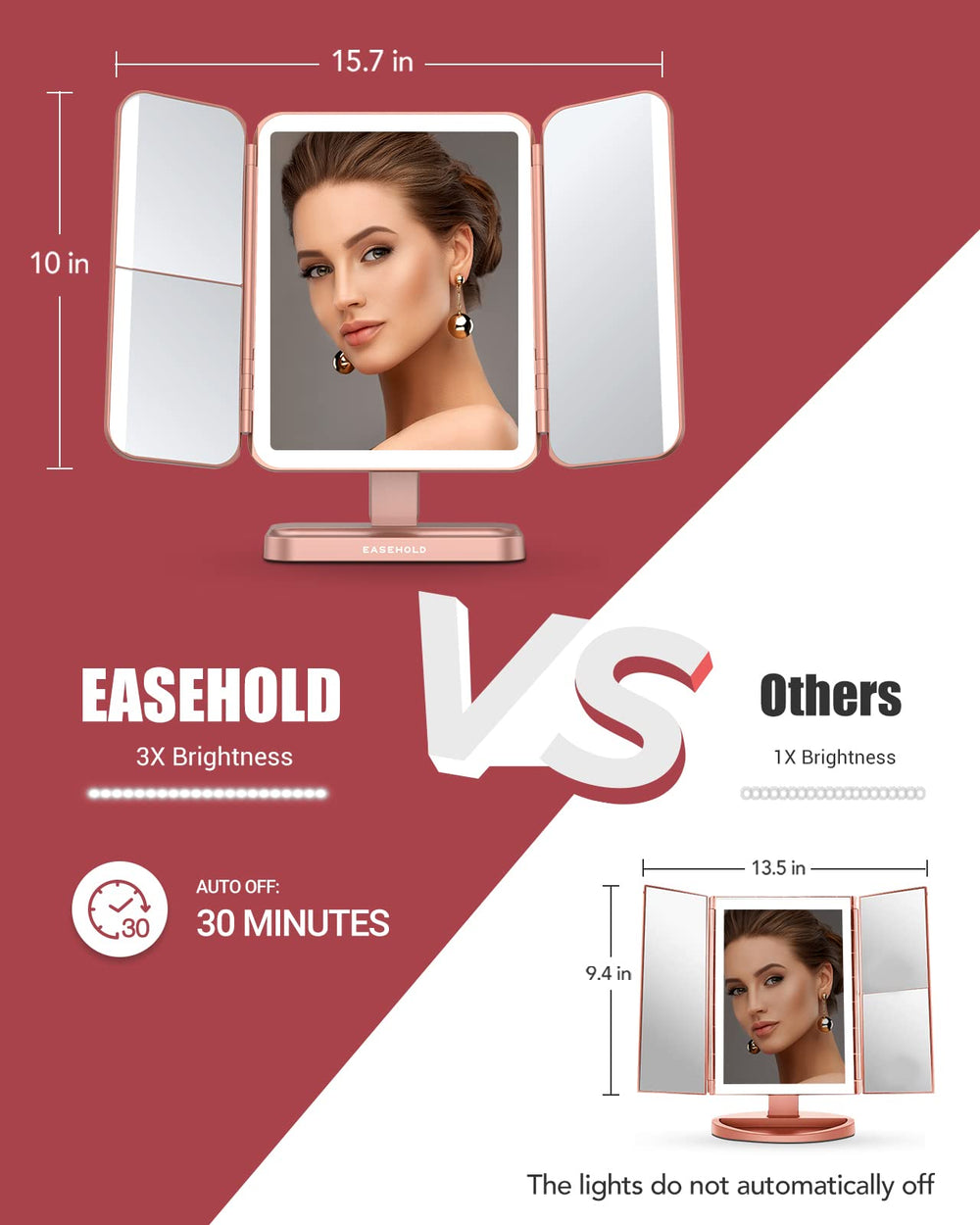 Espejo EASEHOLD con aumento 10x para ver detalles faciales.