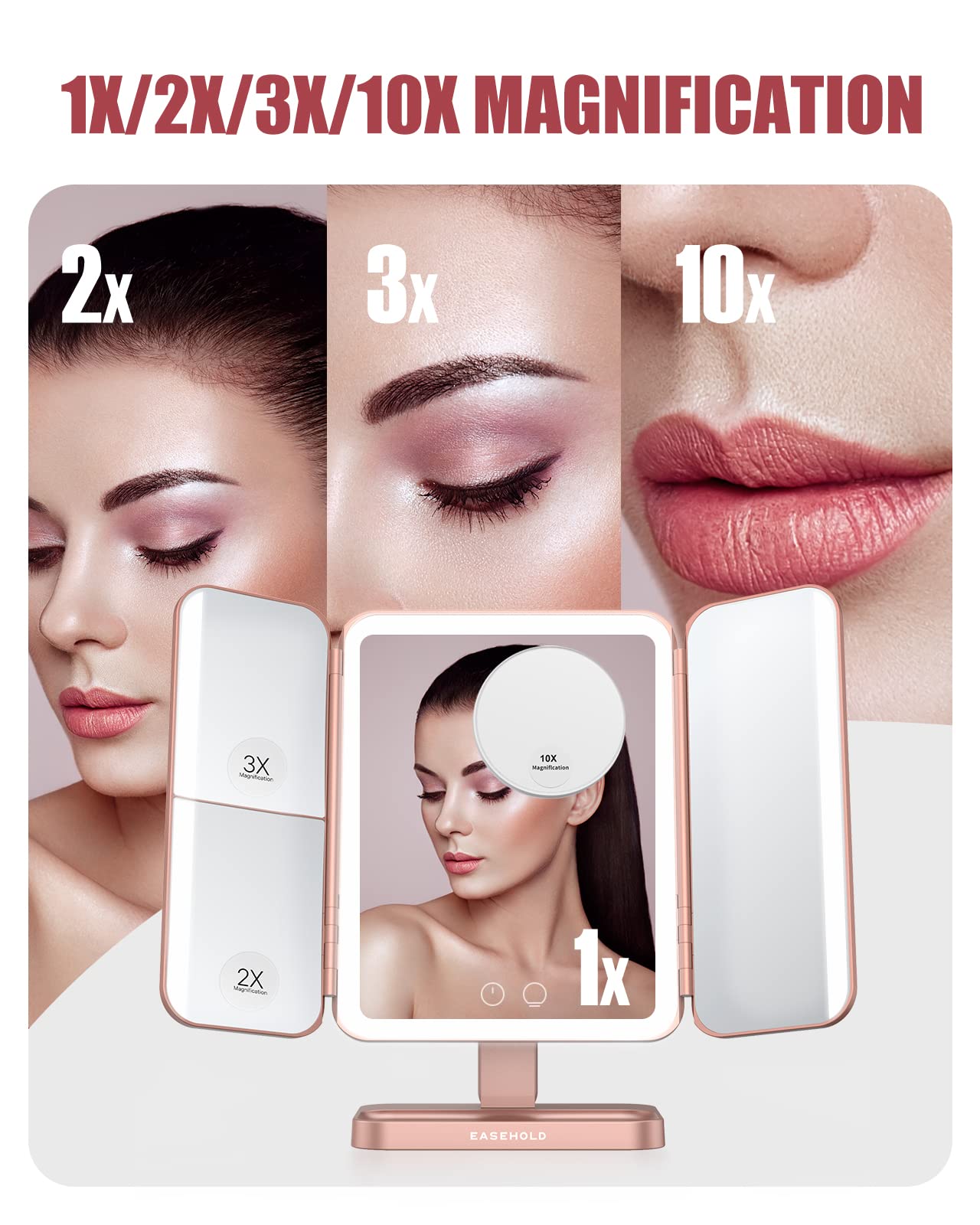 Espejo EASEHOLD con aumento 3x para definir rasgos.