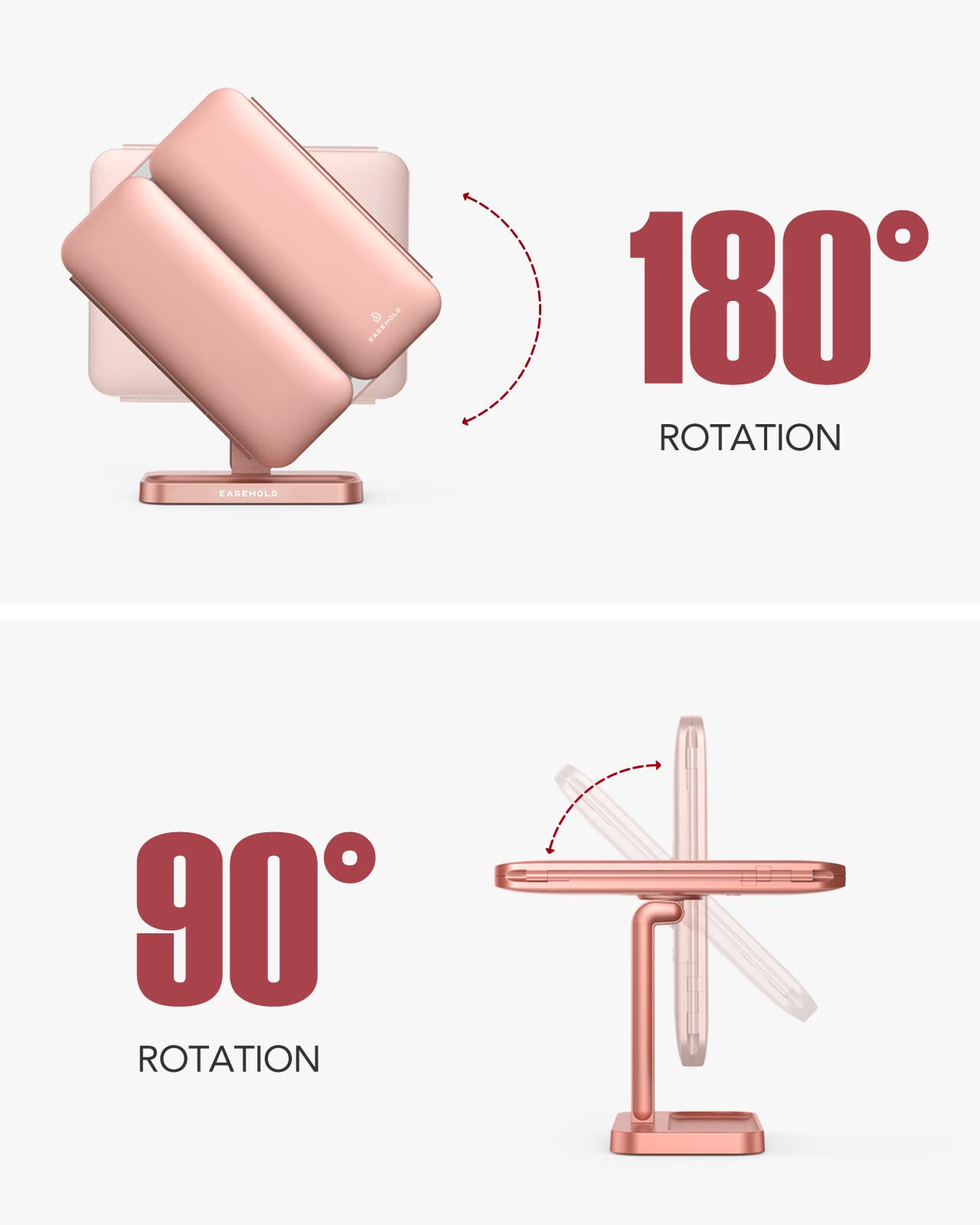 Espejo EASEHOLD de mesa en rosa dorado útil para baño o dormitorio.